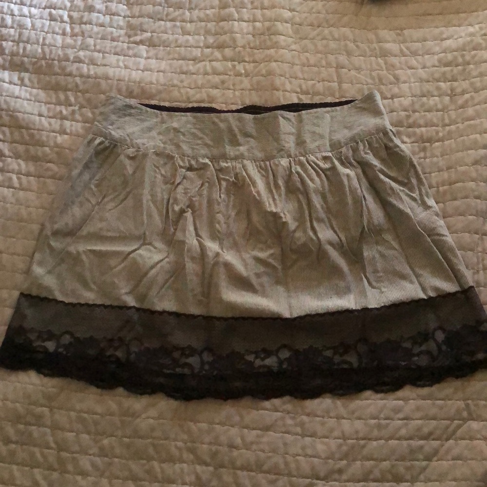 Black pinstripe with black lace detail skirt